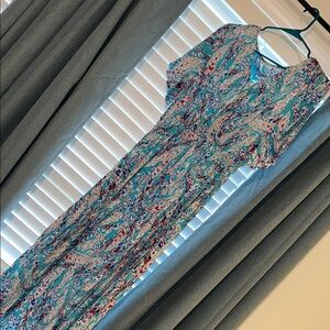 Elegant Blue Patterned Maxi Dress